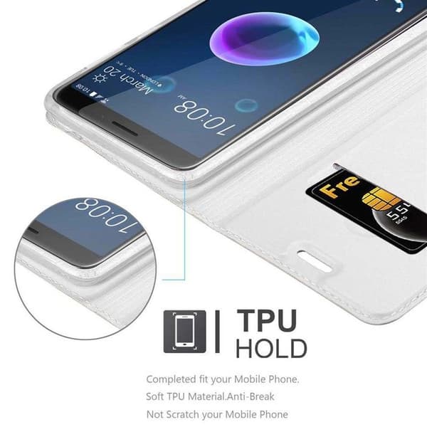 Flip-fodral för HTC Desire 12 Etui i KLASSISK SILVER Plånbok Stötsäker Grå