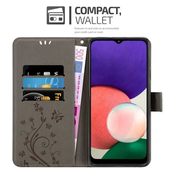 Coque - CADORABO - Samsung Galaxy A22 5G - Blommig - Similläder - Plånbok med ställfunktion Grå