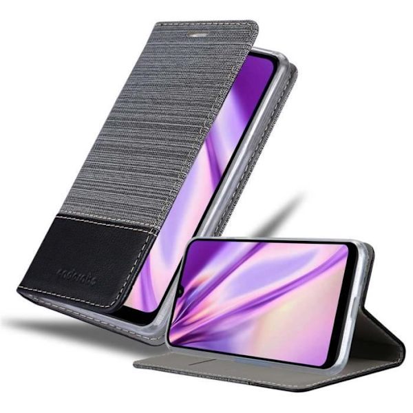Fodral - CADORABO - Xiaomi RedMi 7 - Läderimitation - Gråsvart - Stativfunktion MÖRKGRÅ