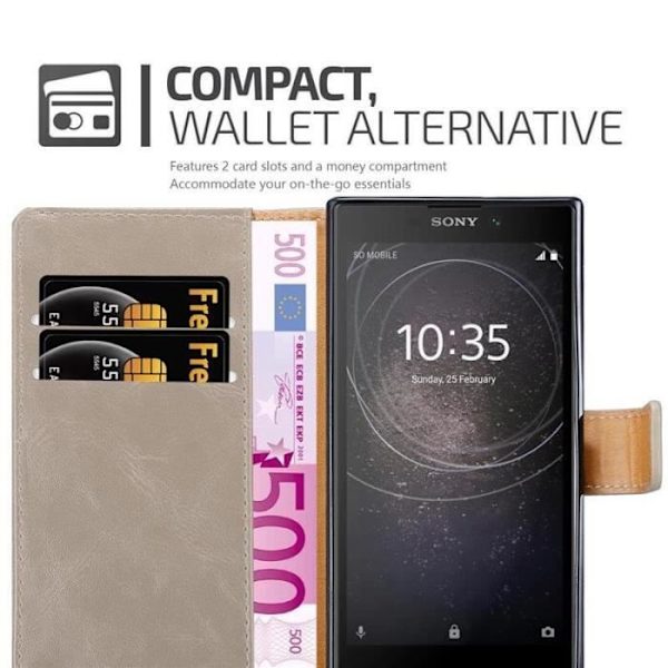 Fodral - CADORABO - Sony Xperia L2 - Brunt läderimitation - Stativfunktion - Magnetisk kastanj