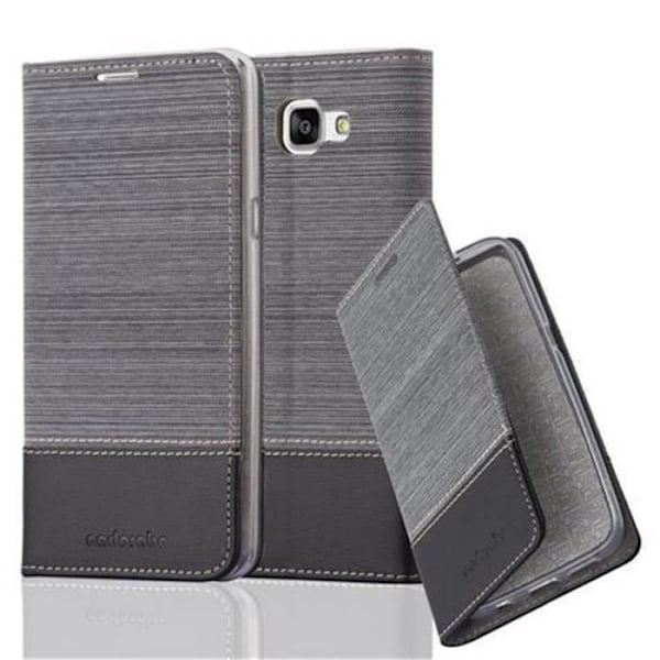 Samsung Galaxy A9 2015 (5) Fodral i SVART GRÅ från Cadorabo (FABRIC-LEATHERETTE Design) Helt skyddsfodral med flipskydd Mörkgrå