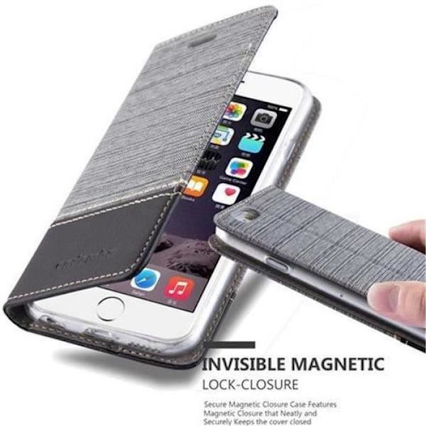 Cadorabo Apple iPhone 6 / 6S Fodral i GRÅ SVART TYG-LIMITAT LÄDER Fodral Magnetisk Fodral Fodral stöder stativ och kortplats
