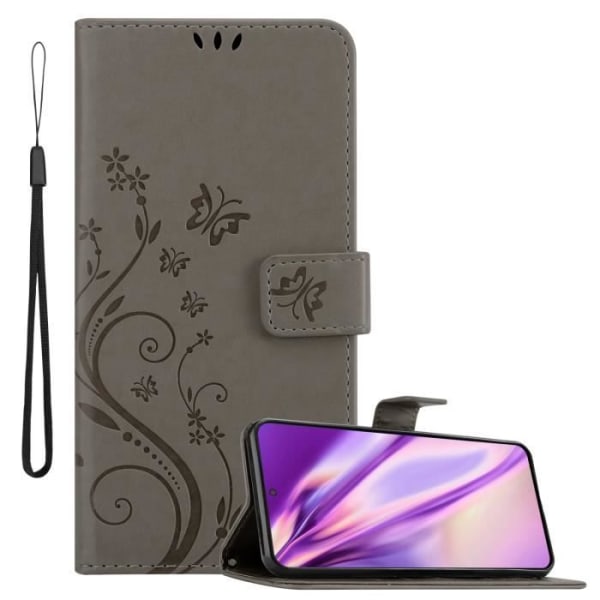 Coque - CADORABO - Samsung Galaxy S22 PLUS - Grå Blommig - Syntetläder - Plånboksfodral med Ställfunktion Blommig grå