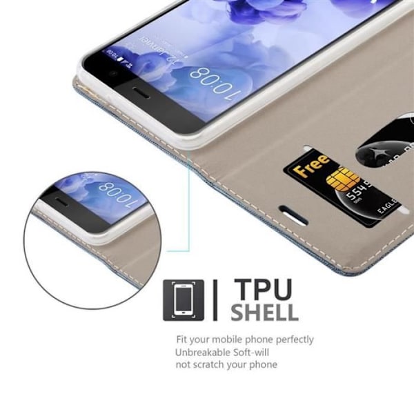 HTC U PLAY Fodral i MÖRKBLÅ SVART från Cadorabo (TYG-LEATHERETTE Design) Fullt skyddsfodral med flipskydd och stativ Mörkblå