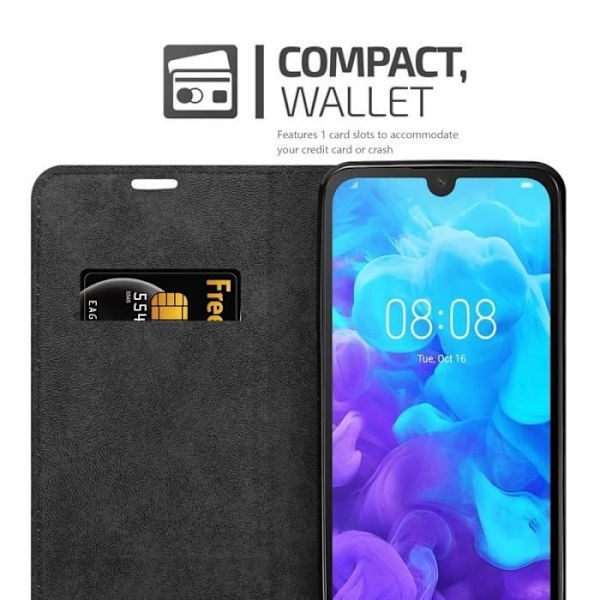 Fodral till Huawei Y5 2019 - CADORABO - Bokfodral - Svart konstläder - Magnetstängning - Stativfunktion Svart