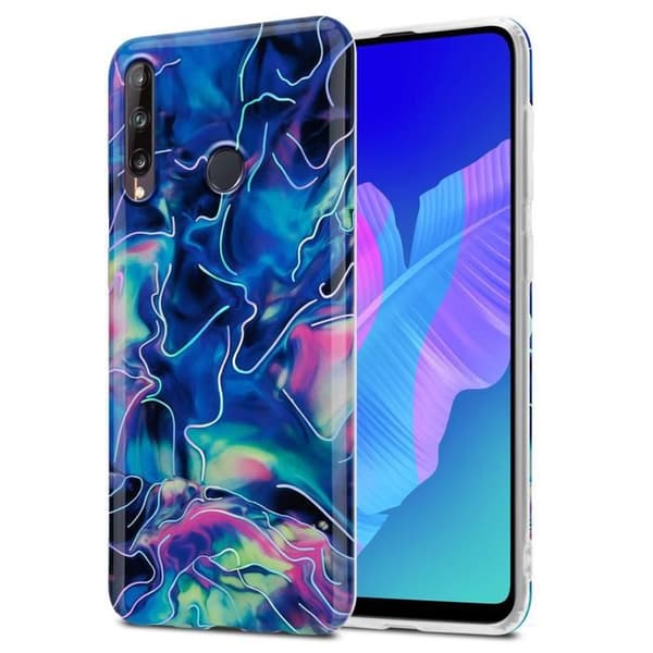 Mobilskal för Huawei P40 LITE E i Blå Rosa Marmor Nr. 17 Skyddsetui Blå