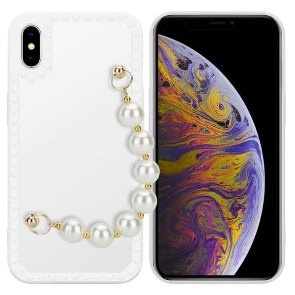 iPhone XS MAX vit skal med pärlor och handledsrem Vit