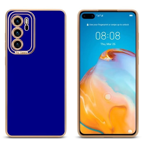 Coque för Huawei P40 - CADORABO - Glansig Blå - Roséguld - Kameraskydd - Halkskyddande Blå - Rose Guld