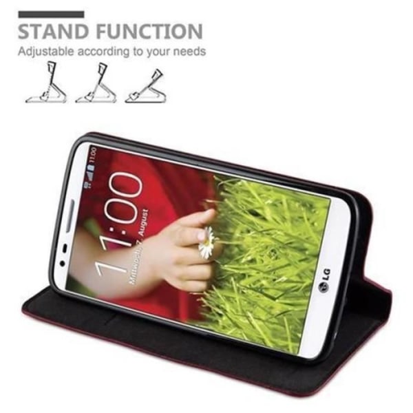 LG G2 fodral i APPLE RED från Cadorabo (INVISIBLE MAGNETIC CLOSURE Design) Helt skyddande fodral med flip flik