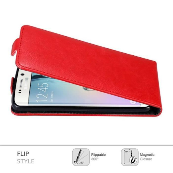 Flip-fodral - CADORABO - Samsung Galaxy S6 EDGE - Röd konstläder - Magnetisk stängning - Fullständigt skydd Röd