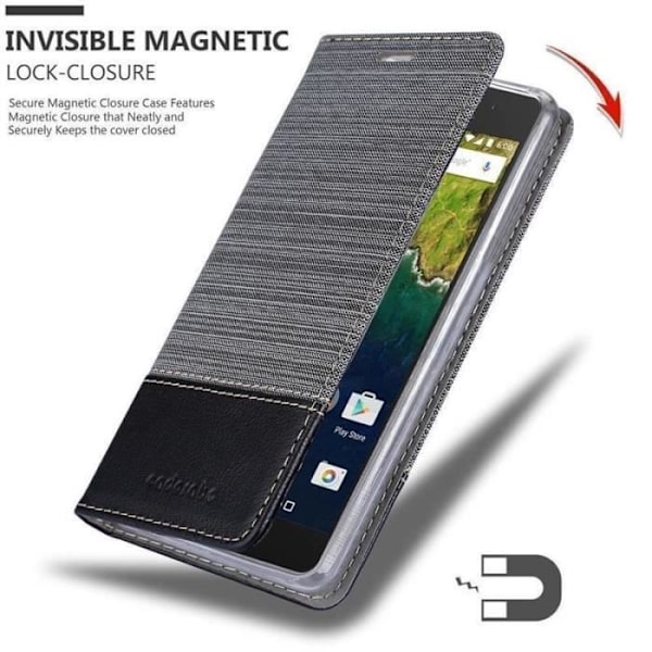 Plånboksfodral - CADORABO - Huawei NEXUS 6P - Imiterat läder - Tygdesign - Magnetisk stängning Svart