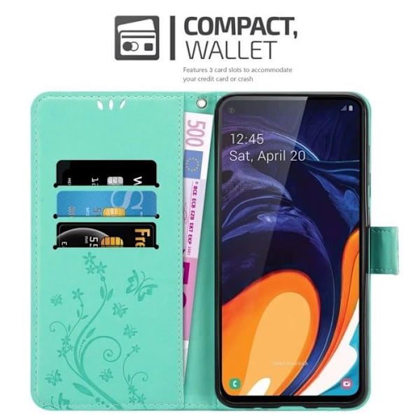 Fodral till Samsung Galaxy A60 - CADORABO - Blommönster - Imiterat läder - 3 kortplatser - Praktiskt stöd Grön
