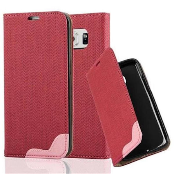 Cadorabo Fodral till Samsung Galaxy S6 EDGE, ROSE RED Design RAPHIA EDGE