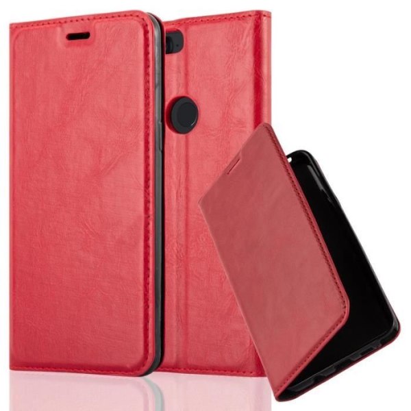 OnePlus 5T-fodral i APPLE RED från Cadorabo (INVISIBLE MAGNETIC CLOSURE Design) Helt skyddsfodral med flipflik