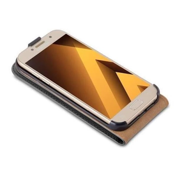 Cadorabo Flip Design Fodral för Samsung Galaxy A3 2017 (7) Etui Hölje av Syntetiskt Läder Slät SVART AV MATT