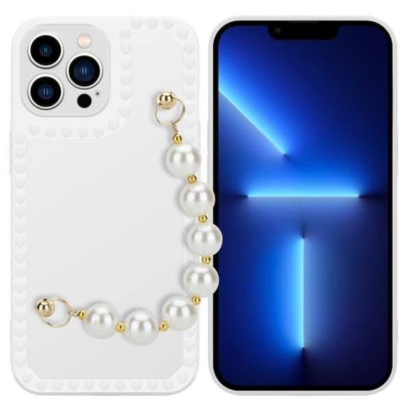 iPhone 13 PRO MAX Fodral Vit med pärlor och handledsrem Vit