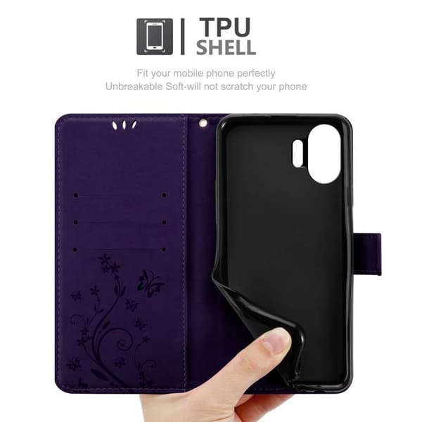 Fodral med lock för Nothing 2 Etui i MÖRKLILA BLOMMÖNSTER Skydd Design Blommig Plånbok Violett