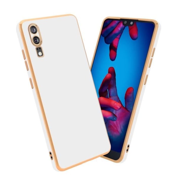 Hus för Huawei P20 - CADORABO - Silikon TPU-skal - Kameraskydd - Glänsande - Vitt/Guld Vitt guld