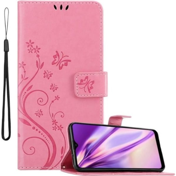 Fodral till Samsung Galaxy A20S - CADORABO - Blommönster - Imiterat läder - Stativfunktion - 3 kortplatser Rosa