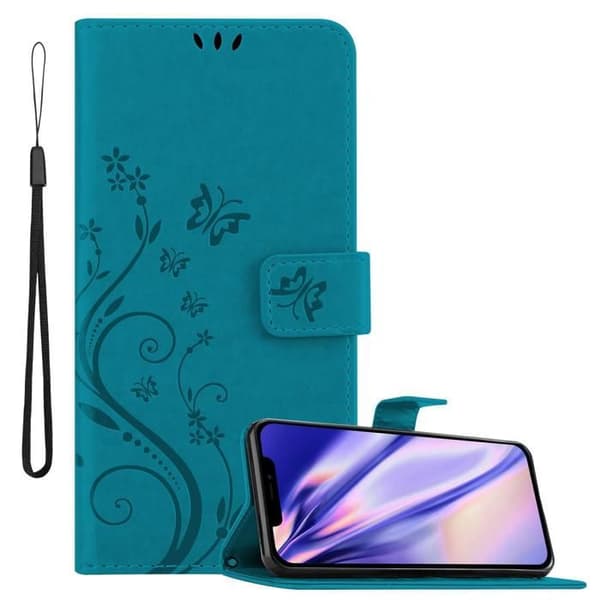 Fodral med lock för iPhone 13, Blått Blommönster, Skyddande Design, Plånbok Blå
