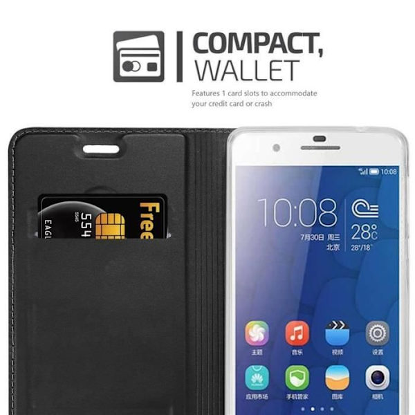 Honor 6 PLUS Fodral - CADORABO - Svart - Magnetskydd - Kortfack - Stativfunktion Svart