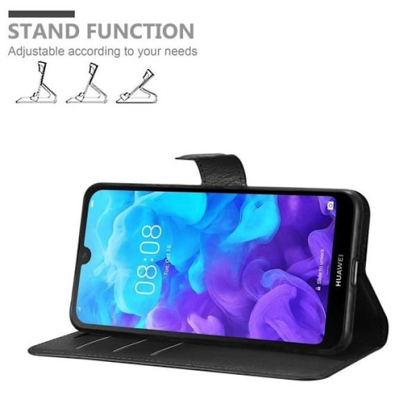 Fodral - CADORABO - Huawei Y5 2019 - Läderimitation - Svart - Stativfunktion Svart