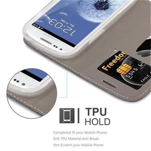 Etui Cadorabo Samsung Galaxy S3 MINI i Grått Tyg-Syntetläder med Ställ och Kortfack Grå