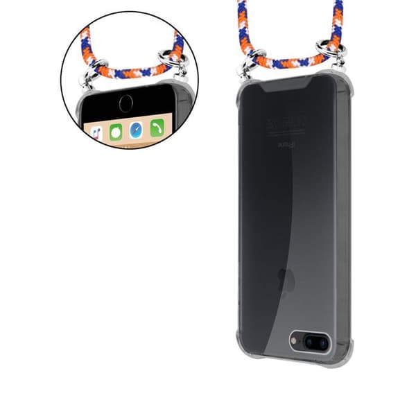 iPhone 7 PLUS / 7S PLUS / 8 PLUS fodral med axelrem i ORANGE BLÅ VIT med justerbar snodd Blå