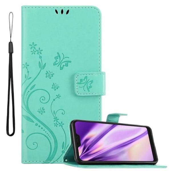 Coque - CADORABO - Xiaomi Redmi Note 6 Pro - Similicuir Floral - Praktiskt Stöd - 3 Platser för Kort Grön