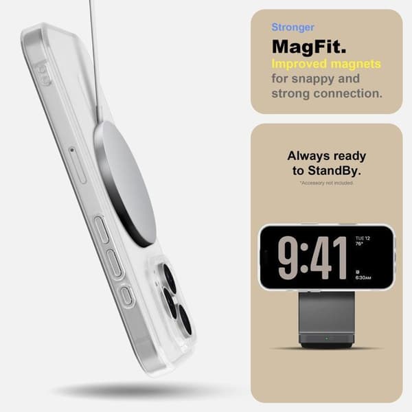 Transparent iPhone 16 PRO-skal Stötsäkert MagSafe-kompatibelt Skydd Vit
