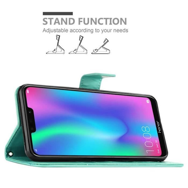 Fodral till Honor 8C i BLOMMIG TURKOS - CADORABO - Mjuk - Magnetisk - Läderimitation Turkos