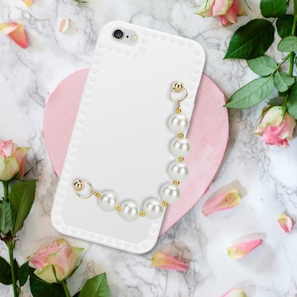Fodral för Apple iPhone 6 / 6S i vitt med pärlor. Hölster Cover Case i flexibelt silikon TPU med handledsrem. Vit