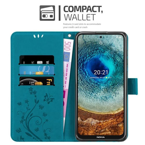 Coque - CADORABO - Nokia X10 / X20 - Similicuir - Blommor - Magnetisk stängning BLOMMA BLÅ