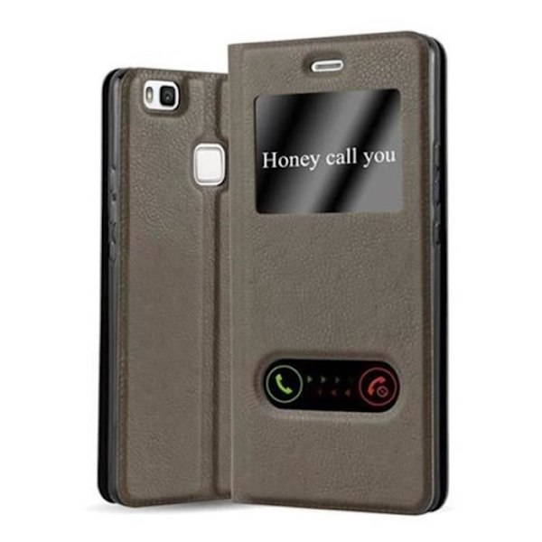 Cadorabo Fodral Huawei P9 LITE BROWN STONE VIEW Fodral Fodral Fodral Magnetskydd stöder stativ och fönster