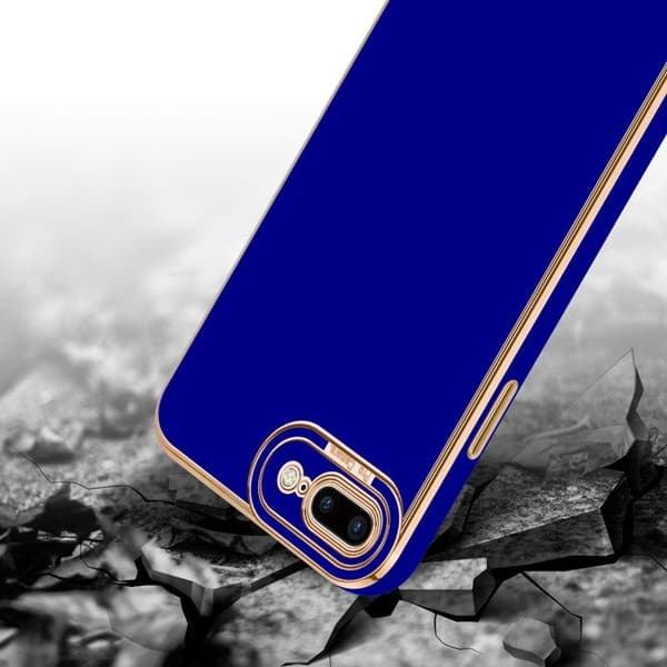 Fodral för iPhone 7 PLUS / 7S PLUS / 8 PLUS i Glansig Blå - Roséguld med skydd för kameran Blå
