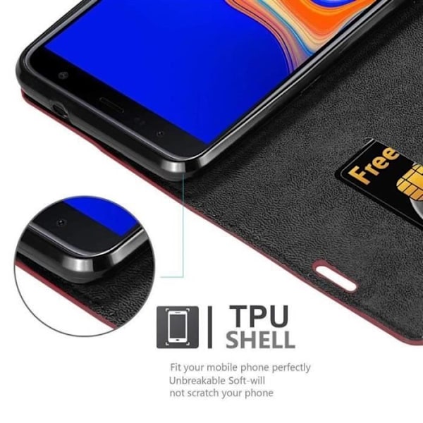 Coque - CADORABO - Samsung Galaxy J6 PLUS - Syntetiskt läder - Röd - Osynlig magnetstängning Röd