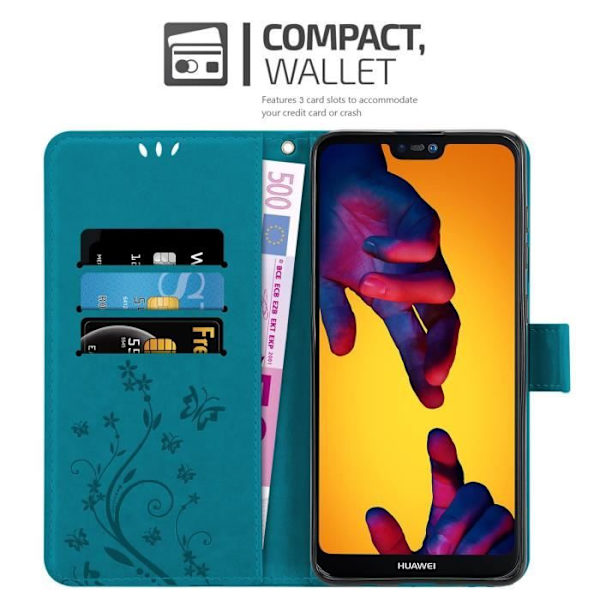 Coque - CADORABO - Huawei P20 LITE 2018 / NOVA 3E - Similicuir - Blomster - Ställfunktion Blå
