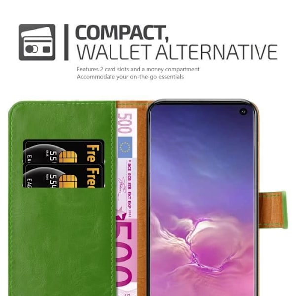 Fodral - CADORABO - Samsung Galaxy S10 - Läderimitation - Grön - Stativfunktion och kortfack Grön