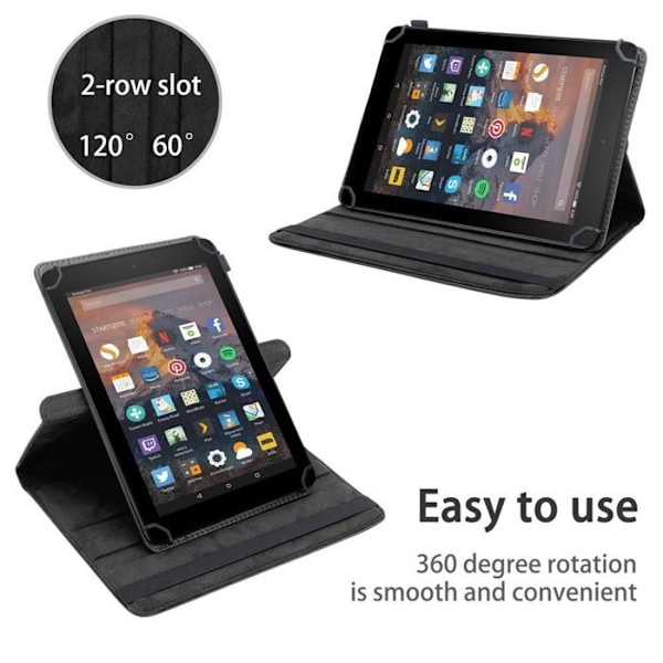 Fodral för Kindle FIRE HD 8 2017 / 2018 (7:e och 8:e gen.) Etui i SVART Hölje Case Cover Skydd 360 grader konstläder Svart