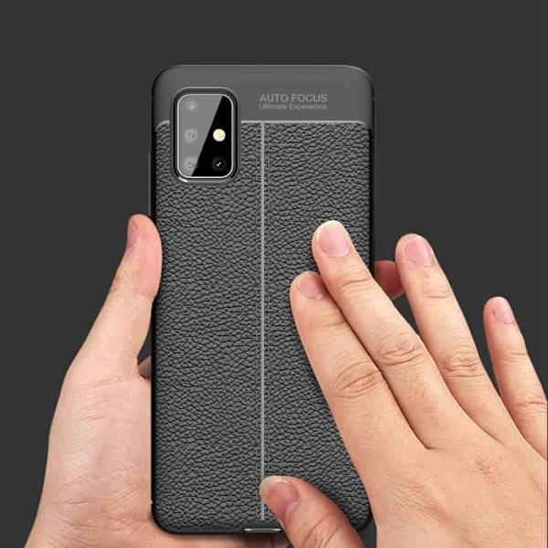 Fodral för Samsung Galaxy A51 4G / M40s skal i djupt svart fodral Skydd Silikon TPU konstläderbeläggning
