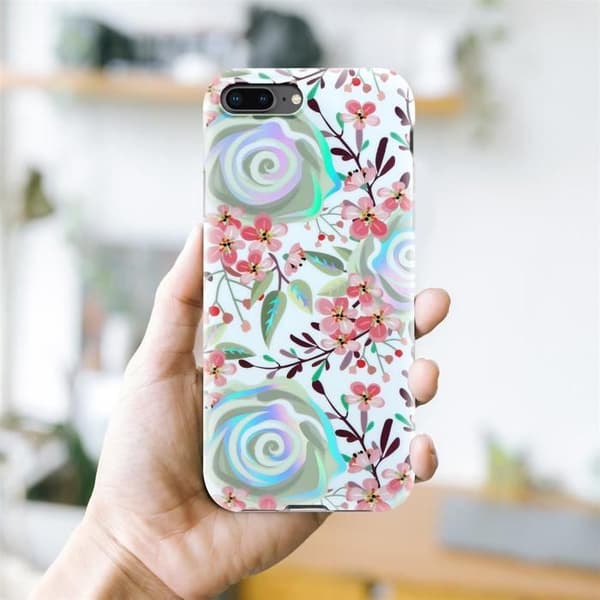 Skal för iPhone 7 PLUS / 7S PLUS / 8 PLUS i PERSIKOFLOWER Skyddande Fodral Blommönster Vit