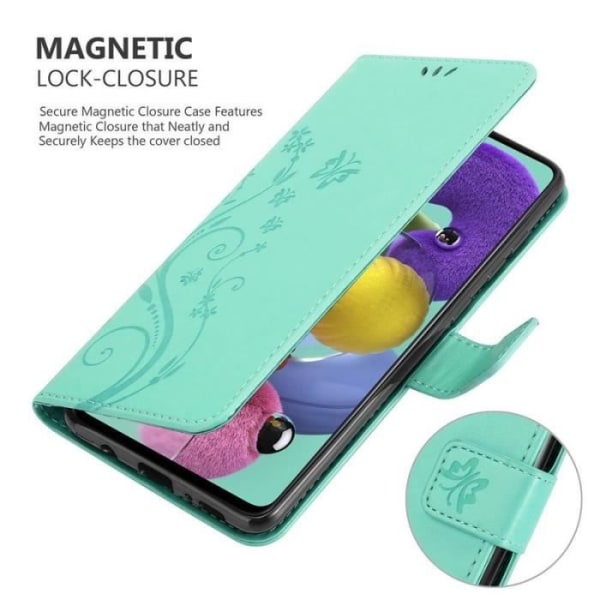 Coque - CADORABO - Samsung Galaxy A51 - Blommig konstläder - Ställfunktion - 3 kortplatser Grön