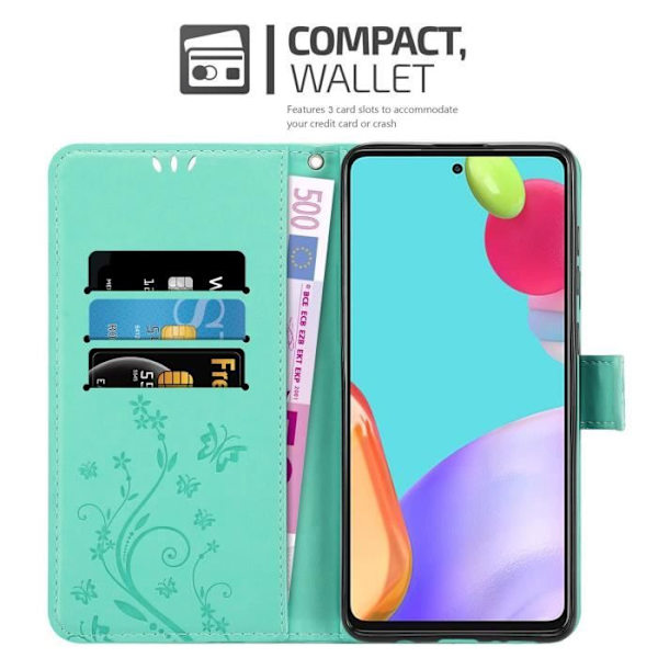 Coque - CADORABO - Samsung Galaxy A52 (4G/5G) / A52s - Turkosblommig - Similskinn - Ställfunktion Turkos