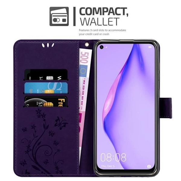 Coque - CADORABO - NOVA 6 SE / P40 LITE / NOVA 7i - Similicuir - Blommönster - Ställfunktion Mörk lila