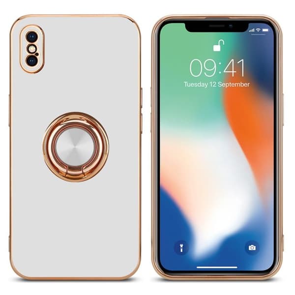 iPhone XS MAX Glansig Vit - Guld med kameraskydd Vit