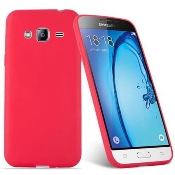 Samsung Galaxy J3 2015 (5) Fodral i CANDY RED av Cadorabo (CANDY Design) Ultratunt mjukt silikongel TPU-fodral med anti-halk