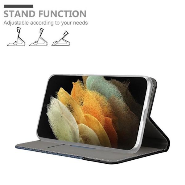 Fodral - CADORABO - Samsung Galaxy S21 ULTRA - MÖRKBLÅ SVART - Magnetisk stängning - Stativfunktion MÖRKBLÅ SVART