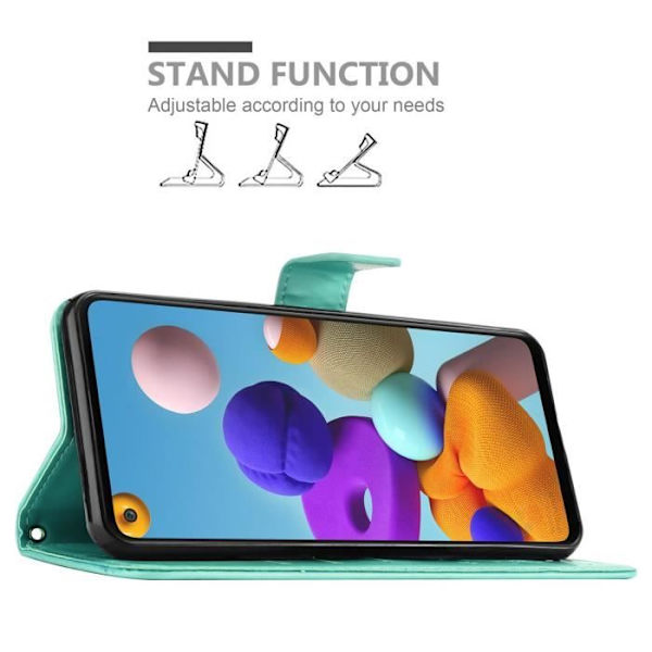 Fodral till Samsung Galaxy A21s i BLOMMIG TURKOS - CADORABO - Halvstyv - Magnetisk - Läder - Smidig Turkos