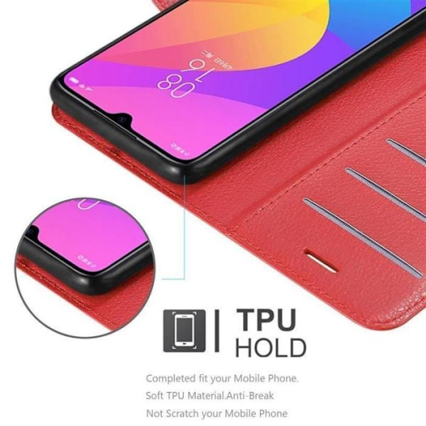 Coque - CADORABO - Xiaomi Mi CC9 - Similicuir - Röd - Ställningsfunktion Röd