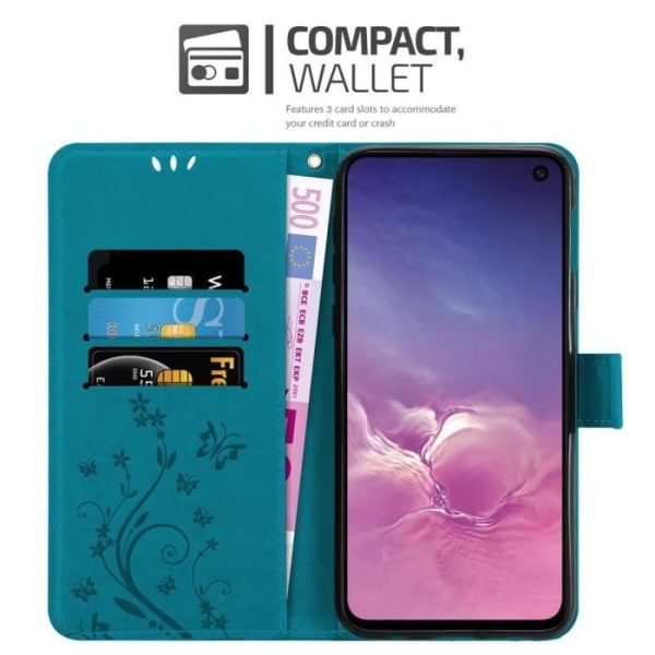 Coque - CADORABO - Samsung Galaxy S10e - Blå Blomster - Simil läder - Ställfunktion Blå blommig